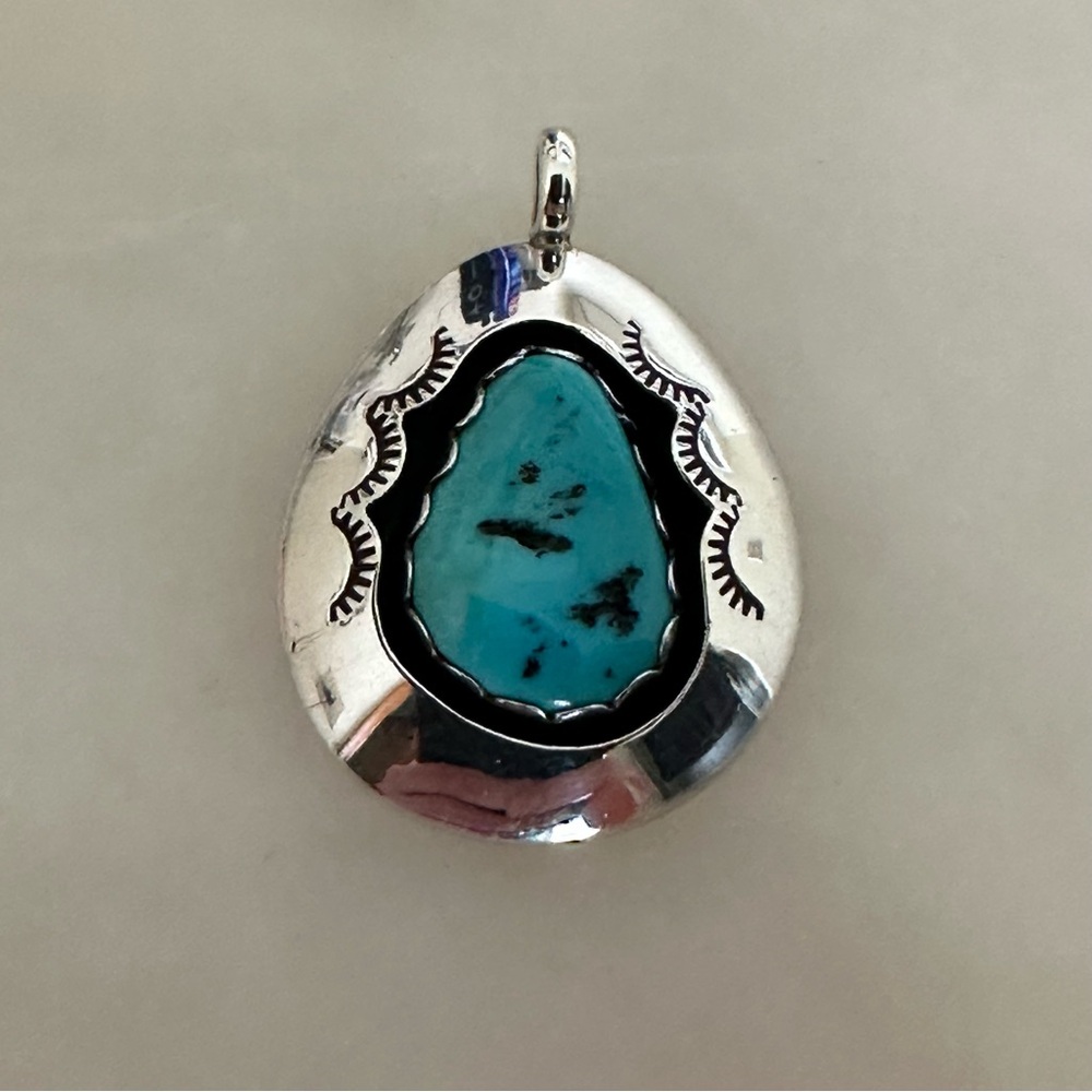 Navajo Teddy Goodluck Turquoise Shadow Box Pendant